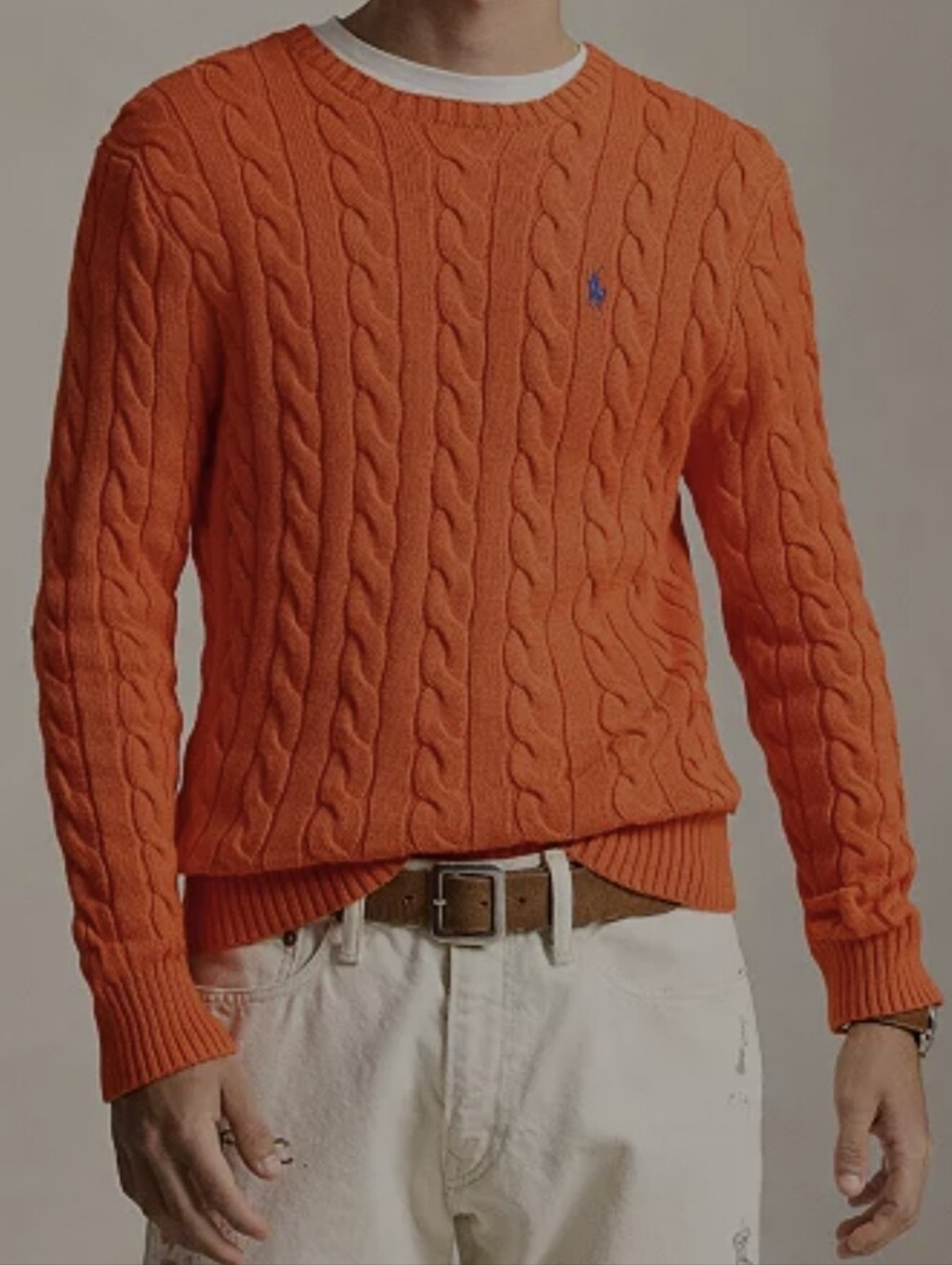 Polo Ralph Lauren Orange Cable-Knit Cotton Sweater XL Long Sleeve Logo